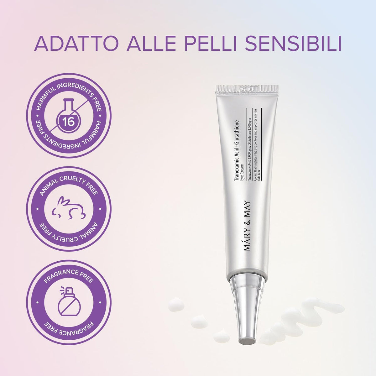 MARY & MAY – Glutathione Eye Cream Special Set – Contorno occhi illuminante al glutatione e acido tranexamico, 30 g + 12 g × 2