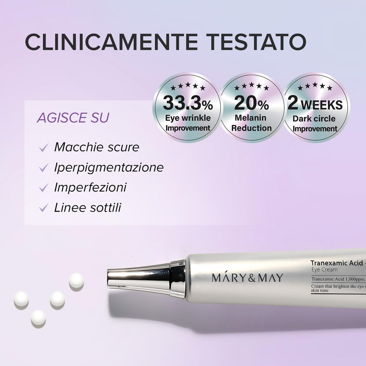 MARY & MAY – Glutathione Eye Cream Special Set – Contorno occhi illuminante al glutatione e acido tranexamico, 30 g + 12 g × 2