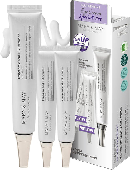 MARY & MAY – Glutathione Eye Cream Special Set – Contorno occhi illuminante al glutatione e acido tranexamico, 30 g + 12 g × 2