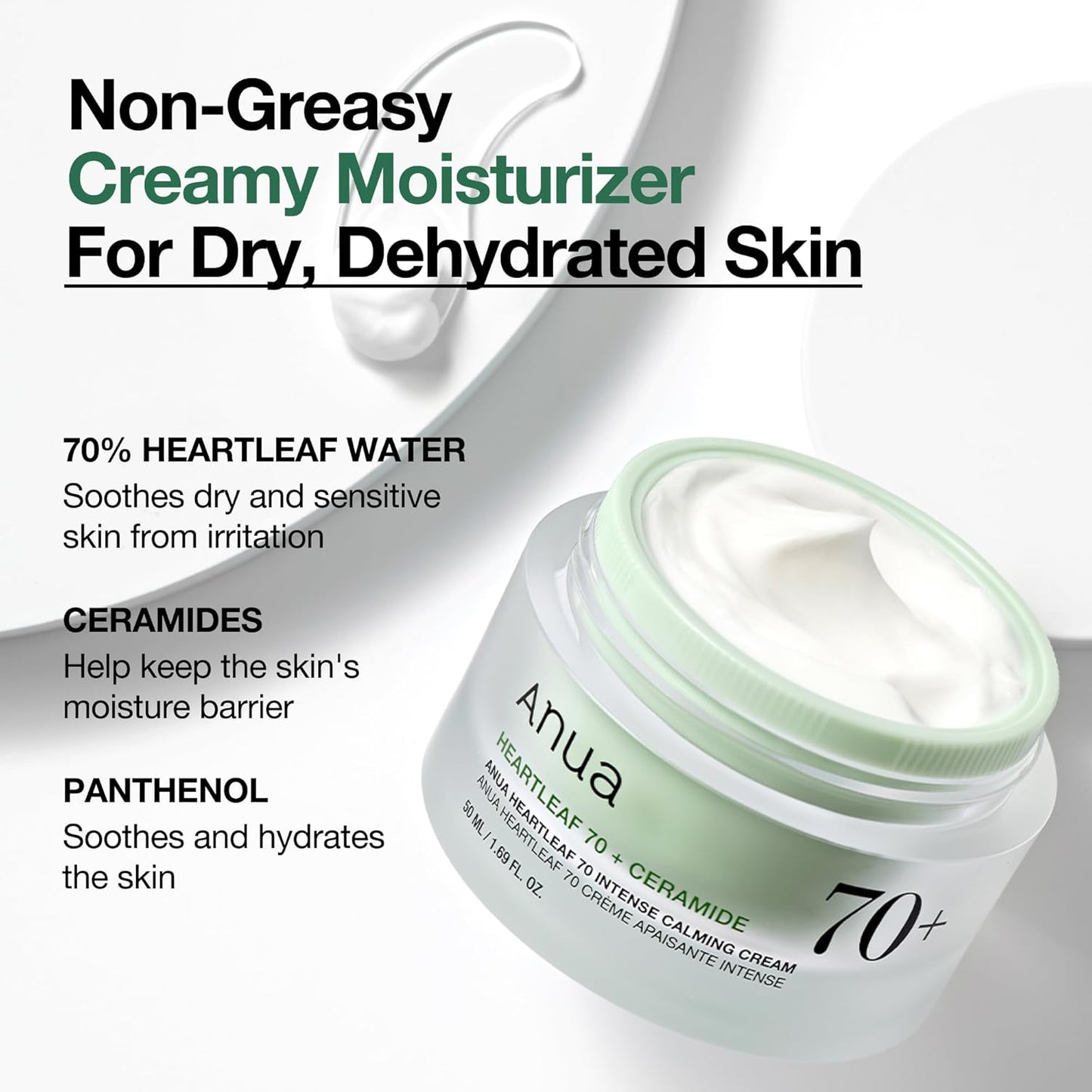 ANUA Heartleaf 70+ Ceramide Intense Calming Cream – Crema Lenitiva Intensiva con Ceramide 50 ml