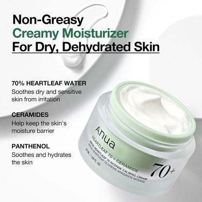 ANUA Heartleaf 70+ Ceramide Intense Calming Cream – Crema Lenitiva Intensiva con Ceramide 50 ml