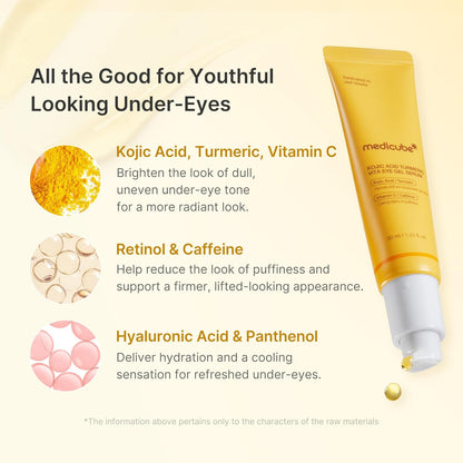 MEDICUBE – Kojic Acid Turmeric Vita Eye Gel Serum - Contorno occhi illuminante con Acido Kojico, Curcuma e Retinolo