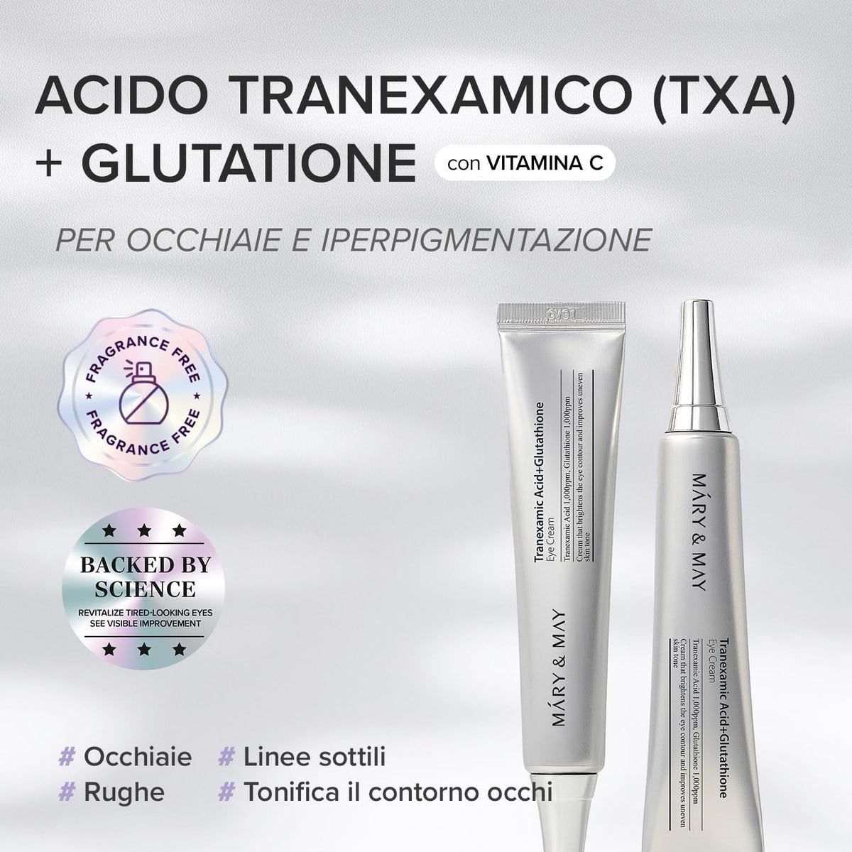 MARY & MAY – Glutathione Eye Cream Special Set – Contorno occhi illuminante al glutatione e acido tranexamico, 30 g + 12 g × 2