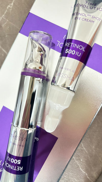 MISSHA – Time Revolution Retinol 500 Shot Galvanic Eye Duo Set – Contorno occhi al retinolo con applicatore massaggiante, 15 ml + refill 15 ml