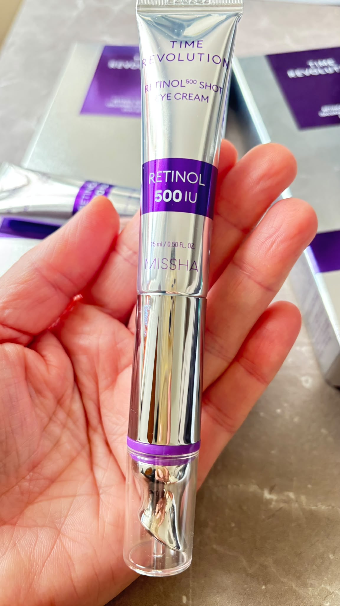 MISSHA – Time Revolution Retinol 500 Shot Galvanic Eye Duo Set – Contorno occhi al retinolo con applicatore massaggiante, 15 ml + refill 15 ml