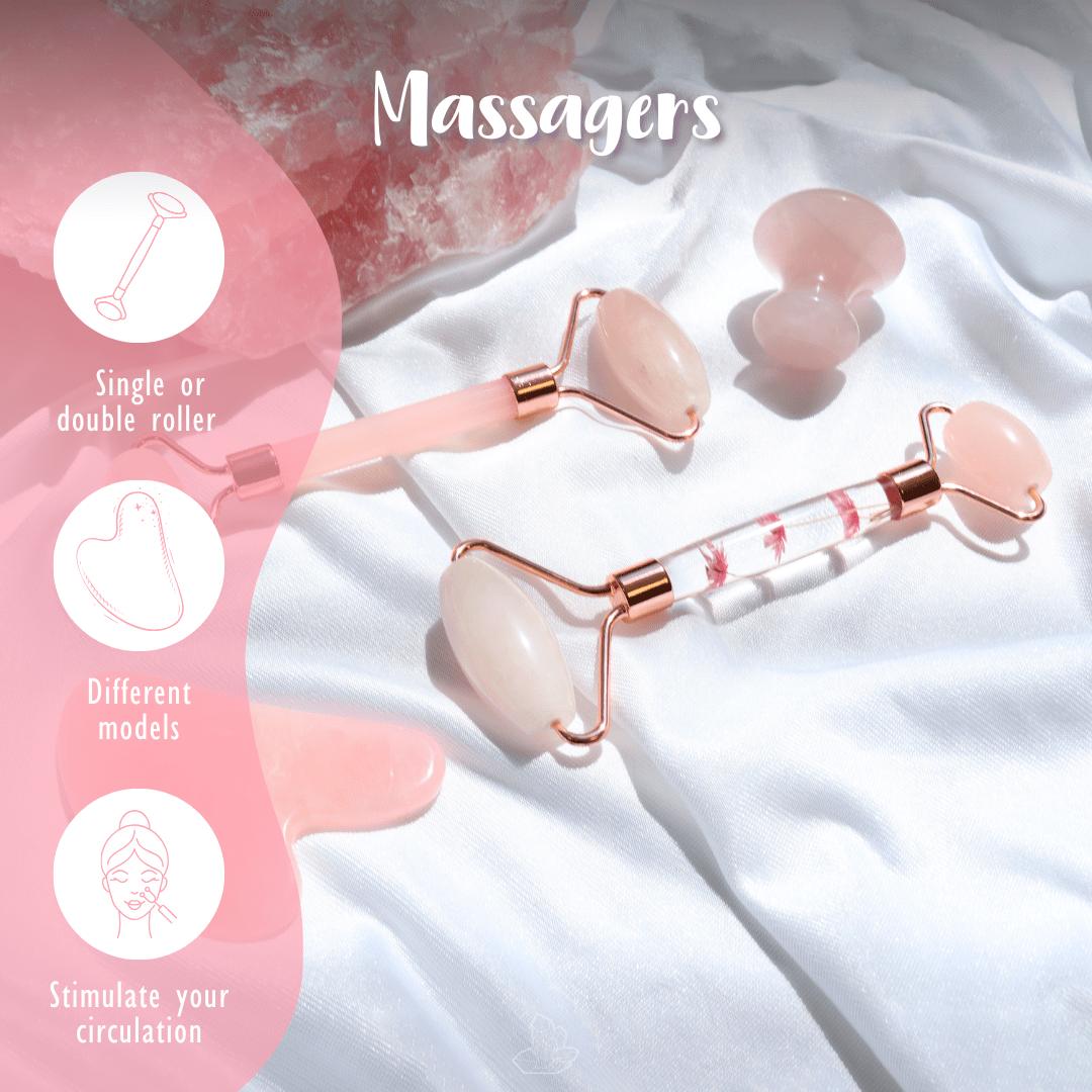 Massaggiatore con doppio rullo in quarzo rosa