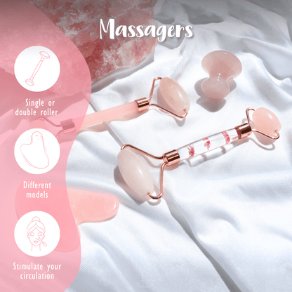Massaggiatore con doppio rullo in quarzo rosa